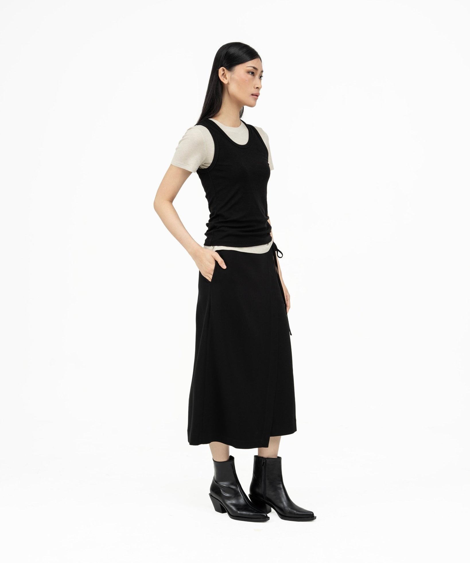 Wrap - over Midi Skirt - Black - G R A Y E