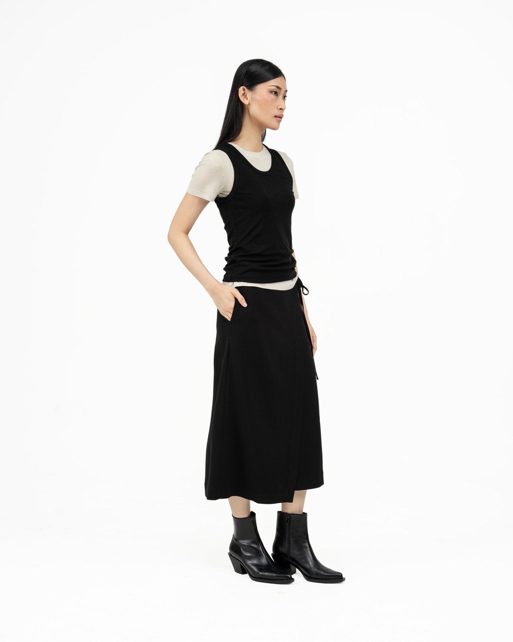 Wrap - over Midi Skirt - Black - G R A Y E