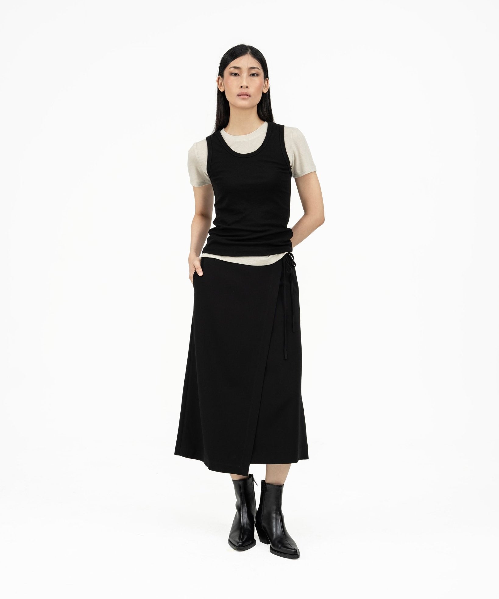 Wrap - over Midi Skirt - Black - G R A Y E