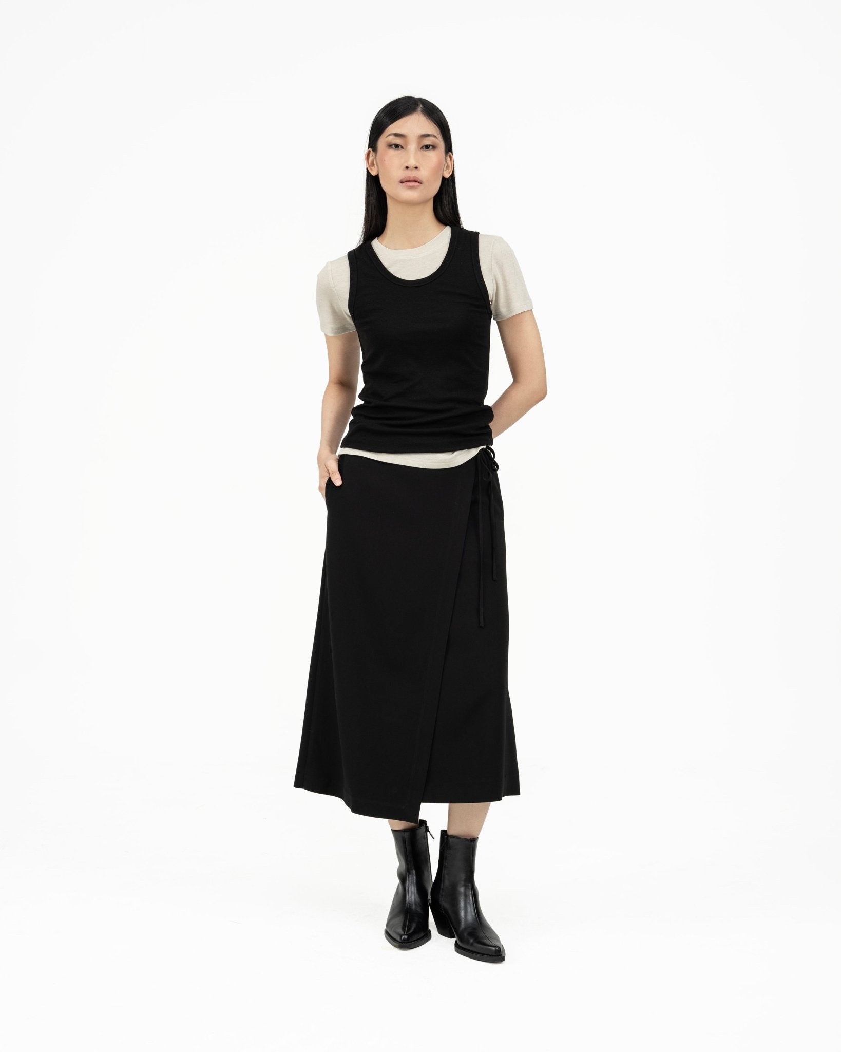 Wrap - over Midi Skirt - Black - G R A Y E