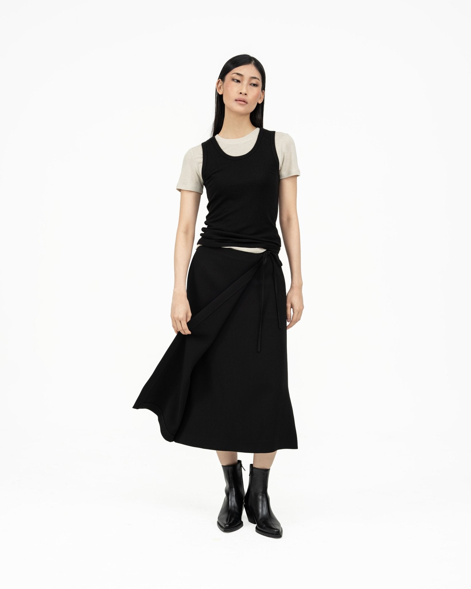 Wrap - over Midi Skirt - Black - G R A Y E