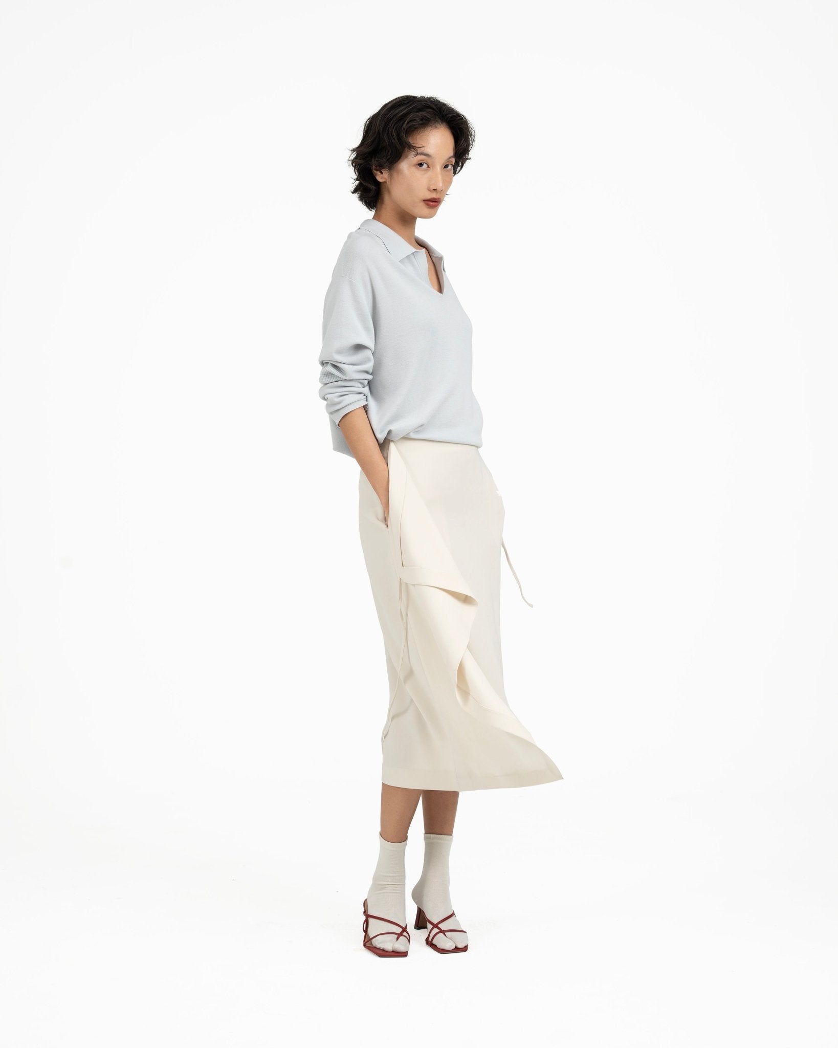 Wrap - Over Midi Skirt - Off White - G R A Y E