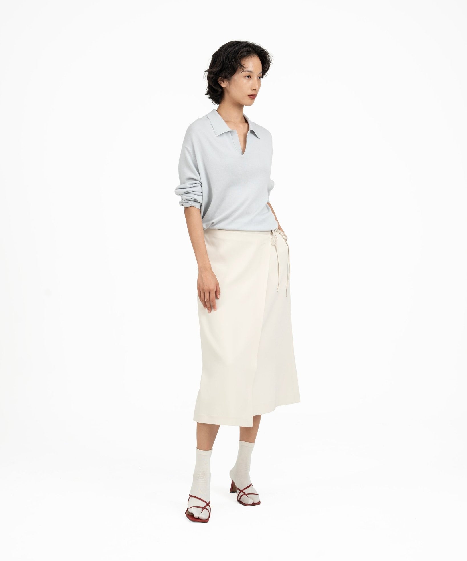 Wrap - Over Midi Skirt - Off White - G R A Y E