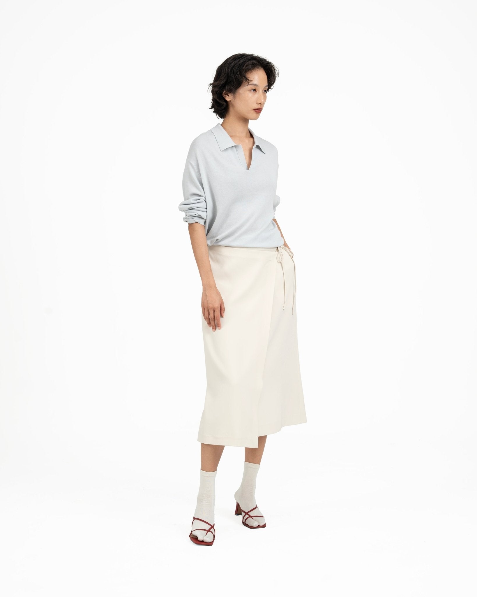 Wrap - Over Midi Skirt - Off White - G R A Y E