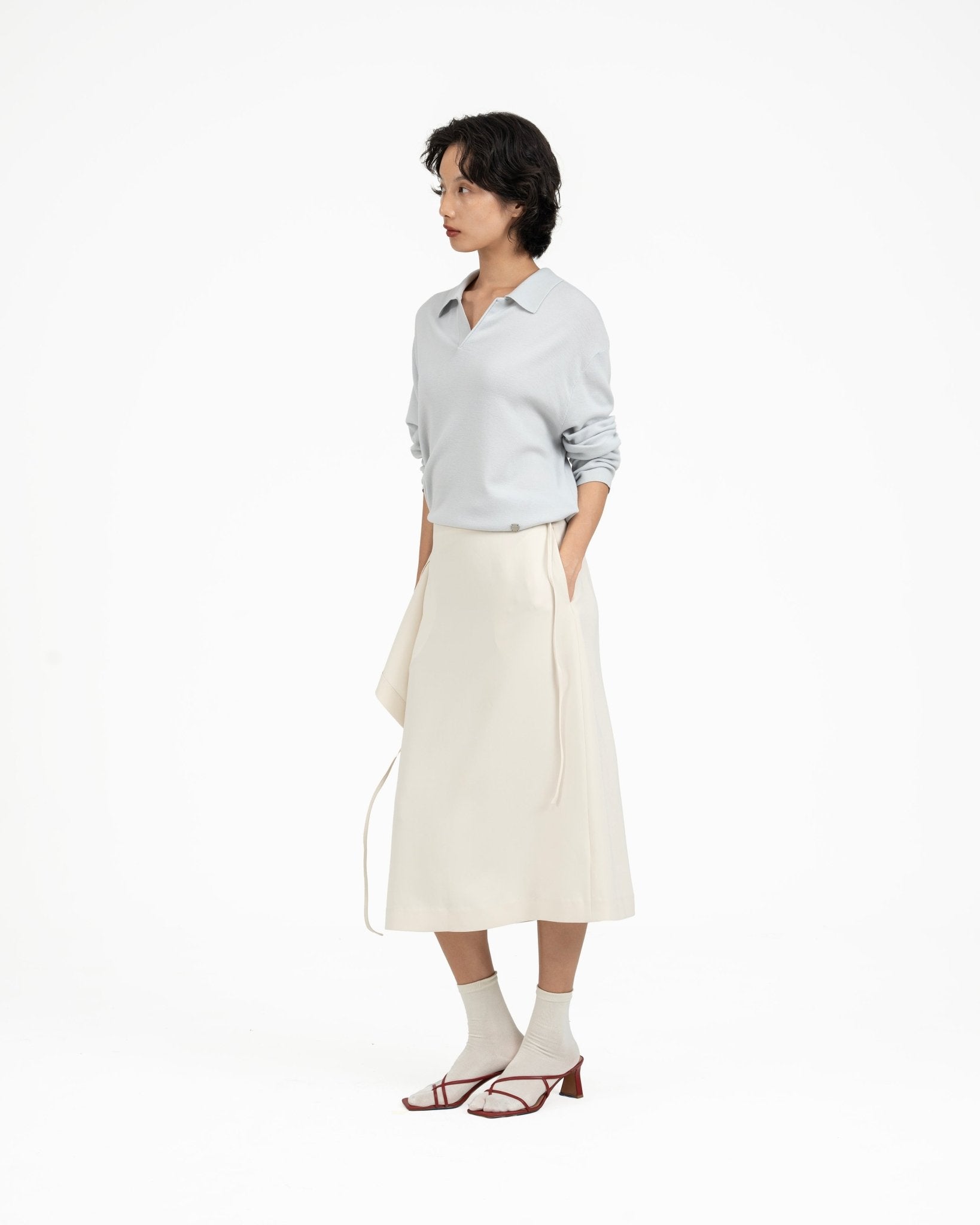 Wrap - Over Midi Skirt - Off White - G R A Y E