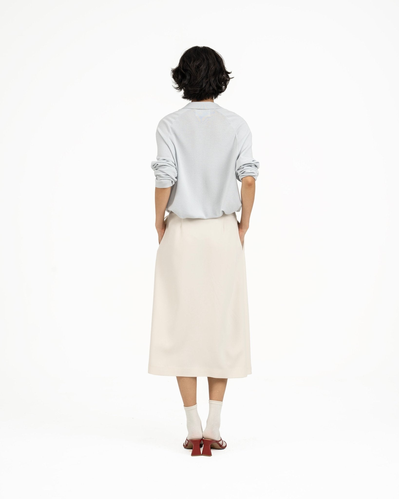 Wrap - Over Midi Skirt - Off White - G R A Y E