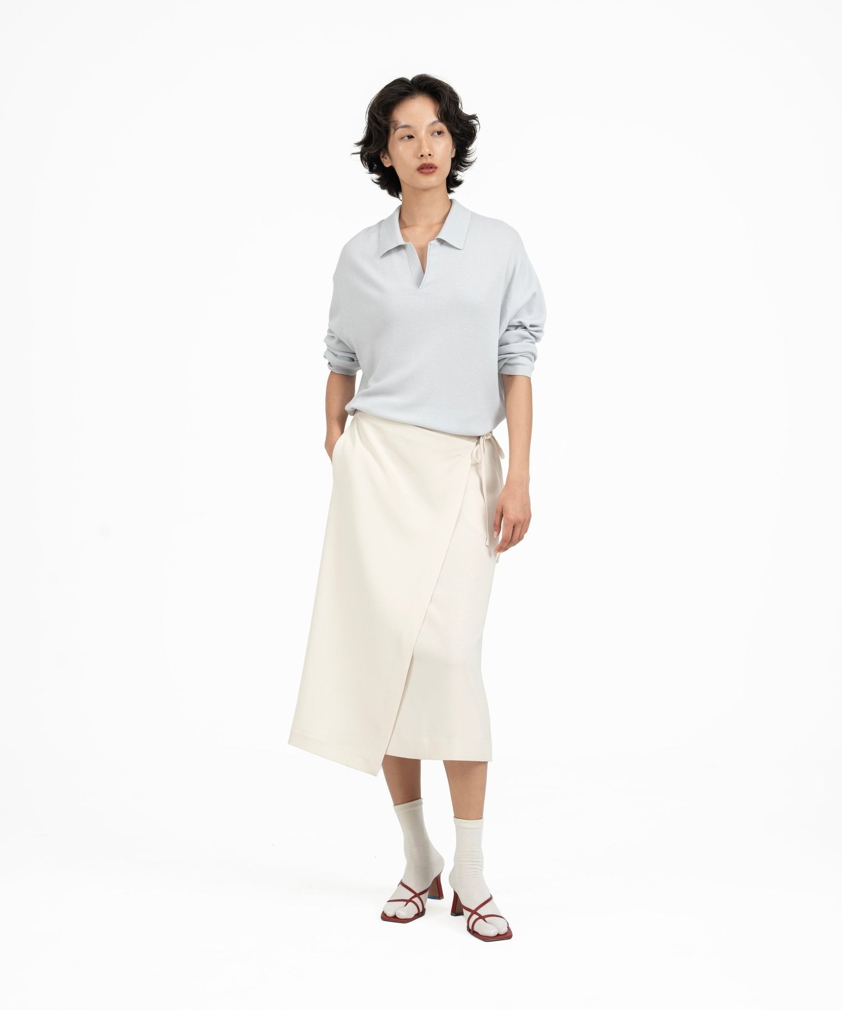 Wrap - Over Midi Skirt - Off White - G R A Y E