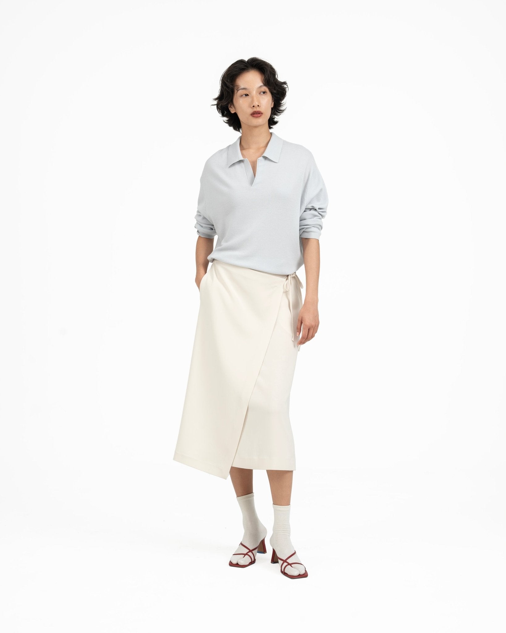 Wrap - Over Midi Skirt - Off White - G R A Y E