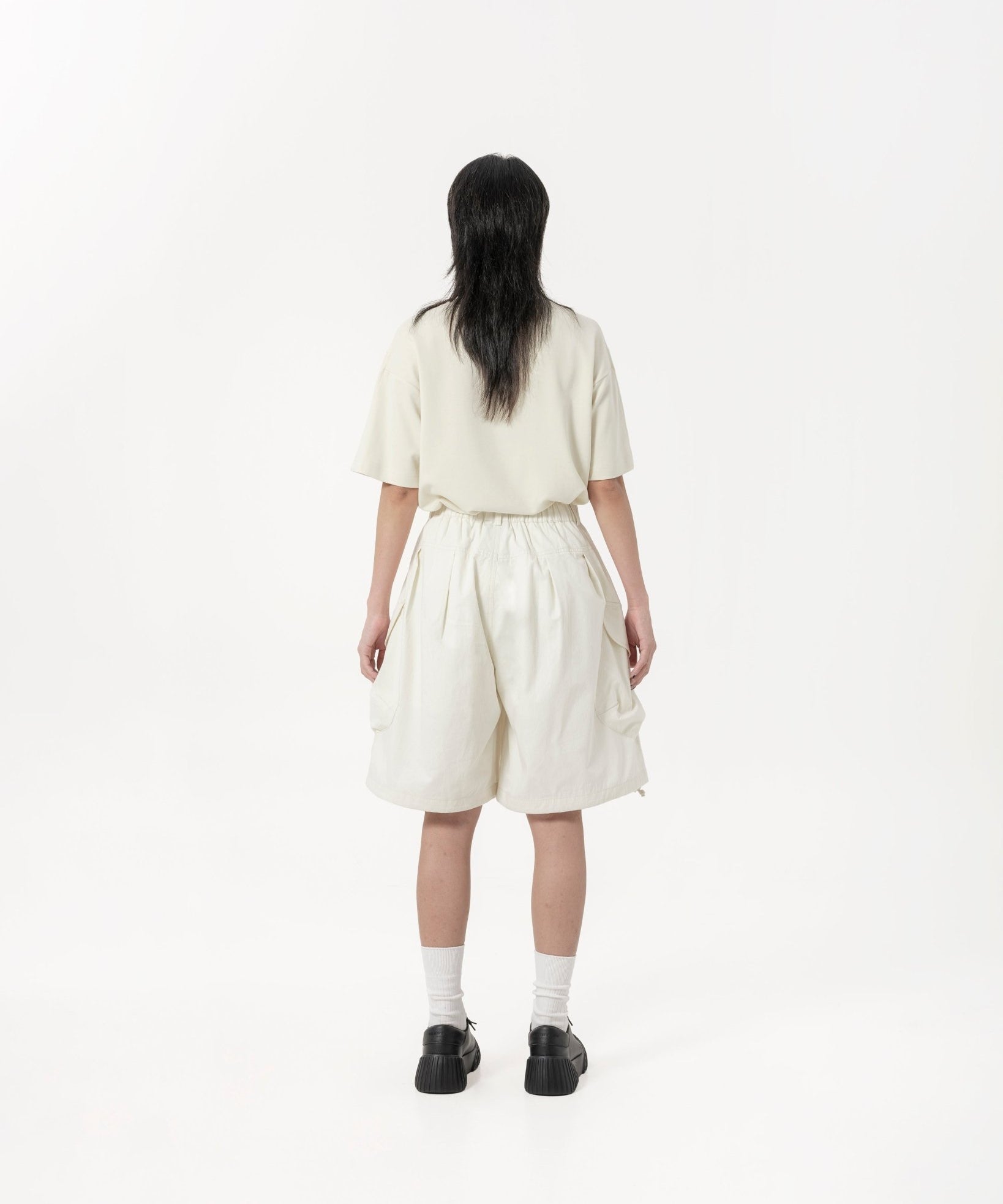 Drawstring Balloon Cargo Shorts - Natural - G R A Y E