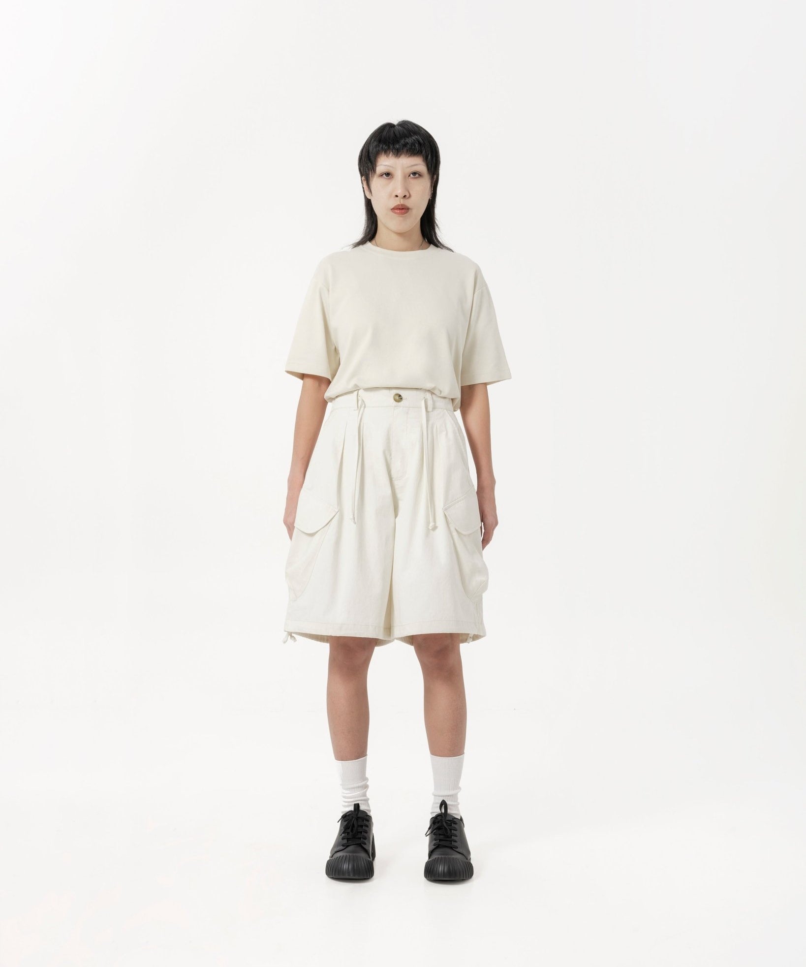 Drawstring Balloon Cargo Shorts - Natural - G R A Y E