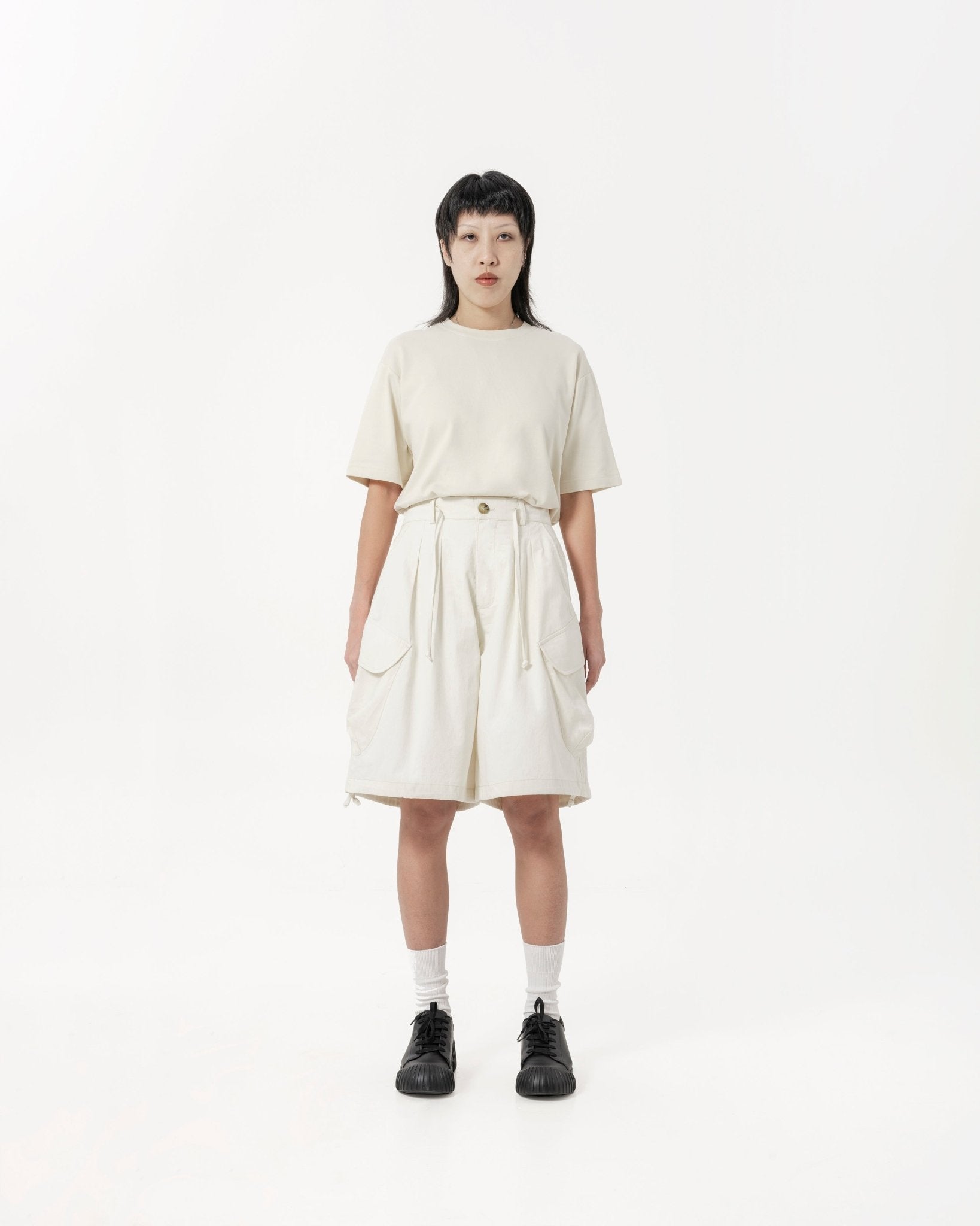 Drawstring Balloon Cargo Shorts - Natural - G R A Y E