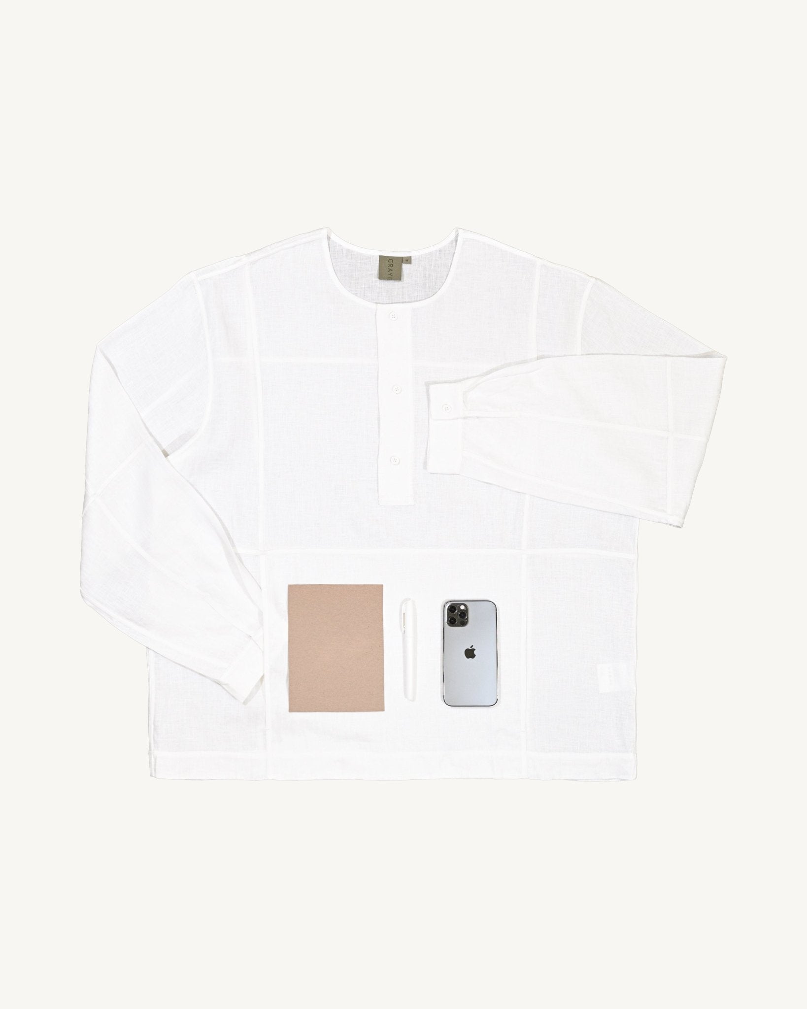 Oversized Linen Grid Shirt - Off White - G R A Y E