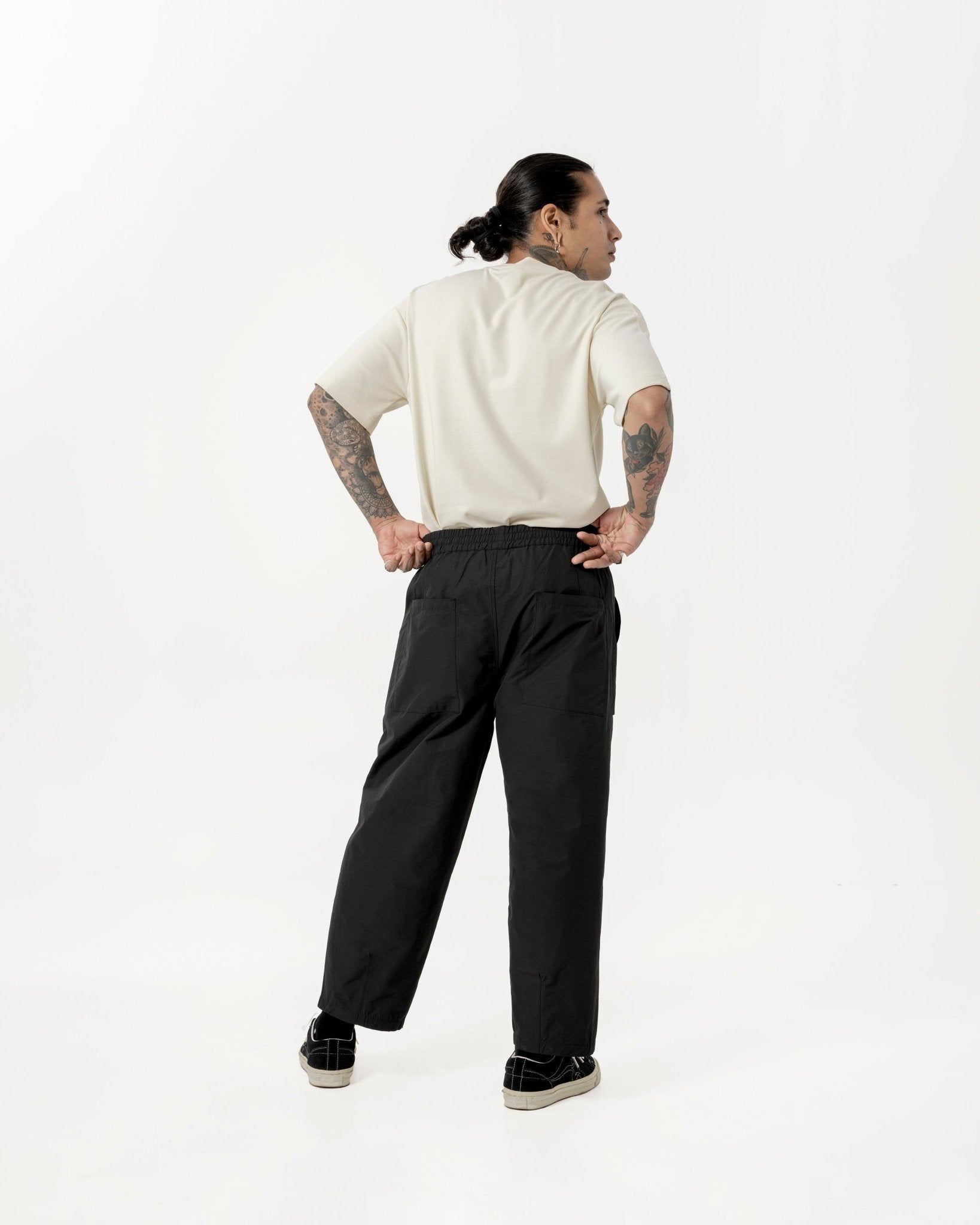 Elasticated black hot sale work trousers