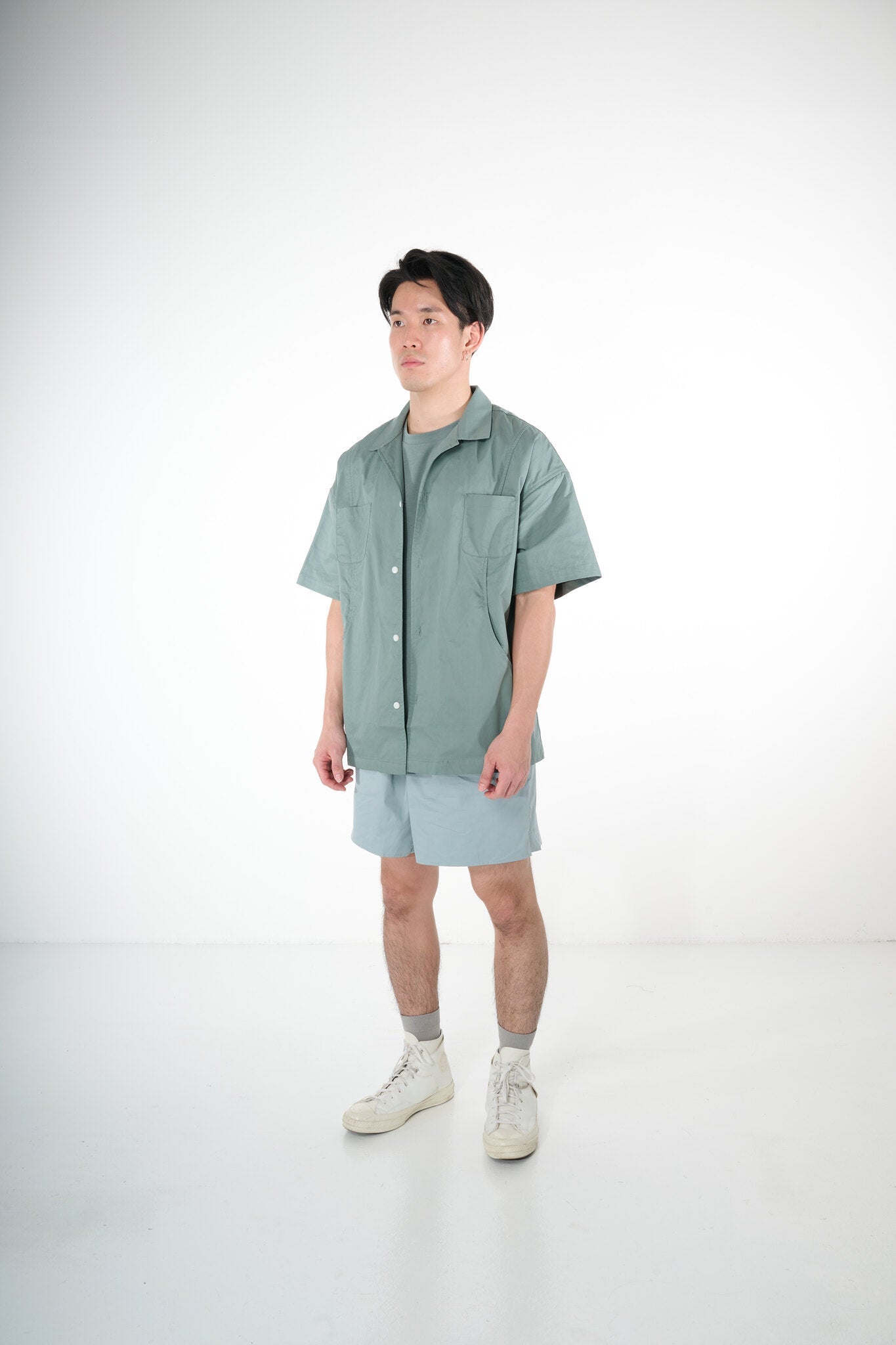 Seamline Curved Pocket Panel Top - Blue Sage - G R A Y E