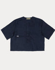 Shōto Linen Baseball Collar Top - Navy Blue - G R A Y E